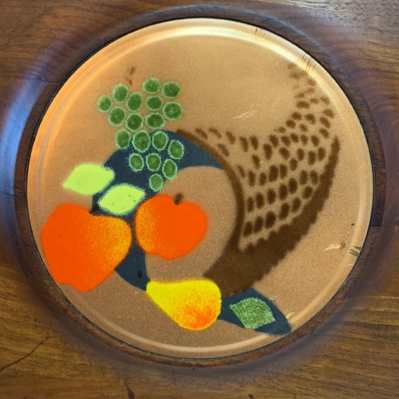 Vintage MCM Genuine walnut enamel on copper cheese tray designed by ERNEST SOHN - Picture 2 of 11